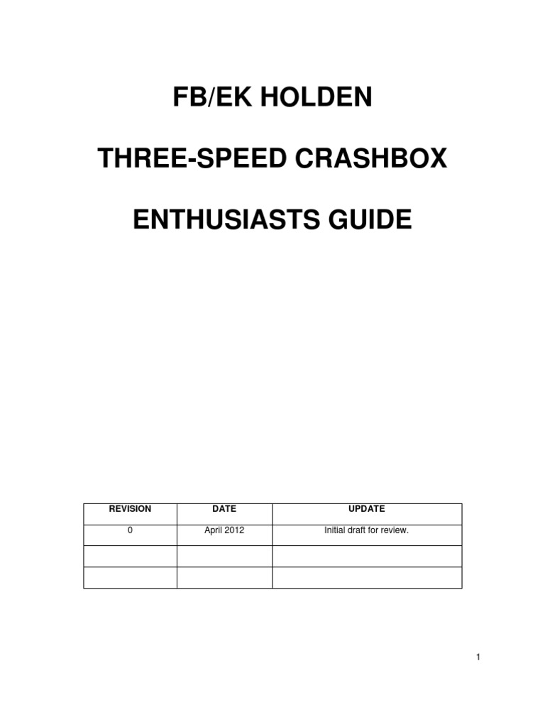Fb/ek Holden ThreeSpeed Crashbox Enthusiasts Guide PDF Manual