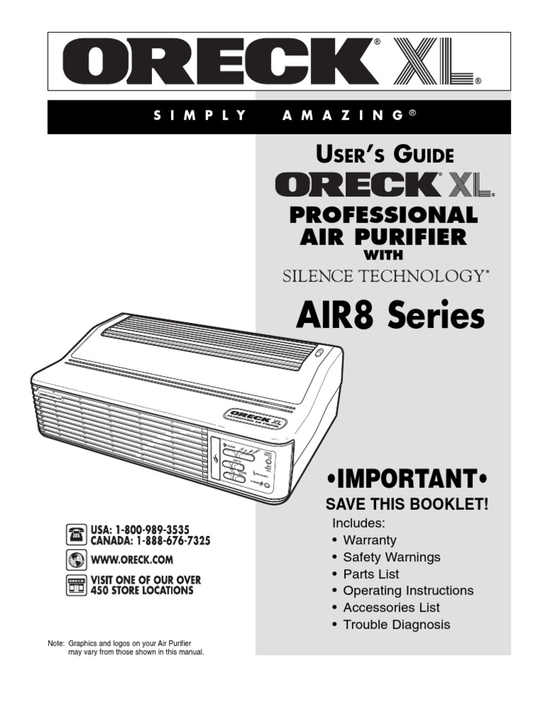 Oreck XL Professional Air Purifier w/ Silence Technology Manual | Ac
