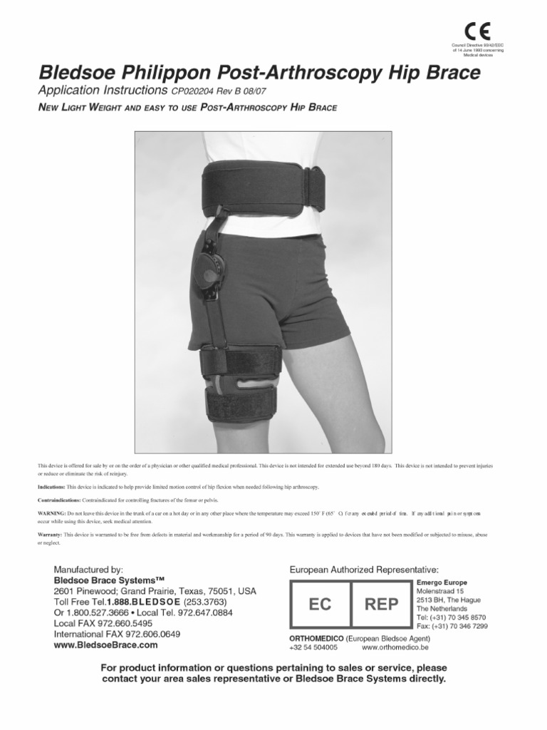 Bledsoe Philippon Post-Arthroscopy Hip Brace With Hinge Limit Application  Instructions, PDF, Musculoskeletal System