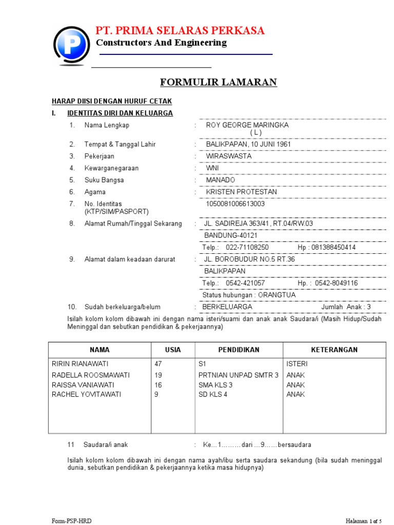 FORMULIR LAMARAN KERJA(1)