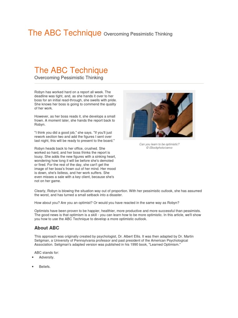 The ABC Technique Overcoming Pessimistic Thinking | PDF | Optimism ...