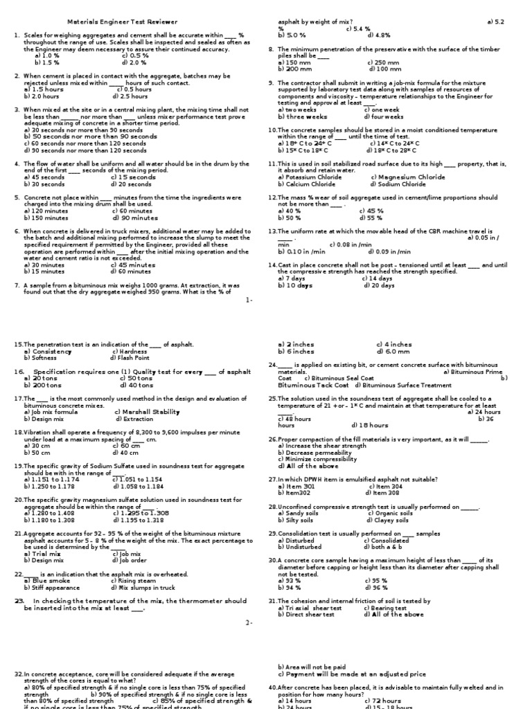 Materials Engineer Reviewer PDF Asphalt Road Surface