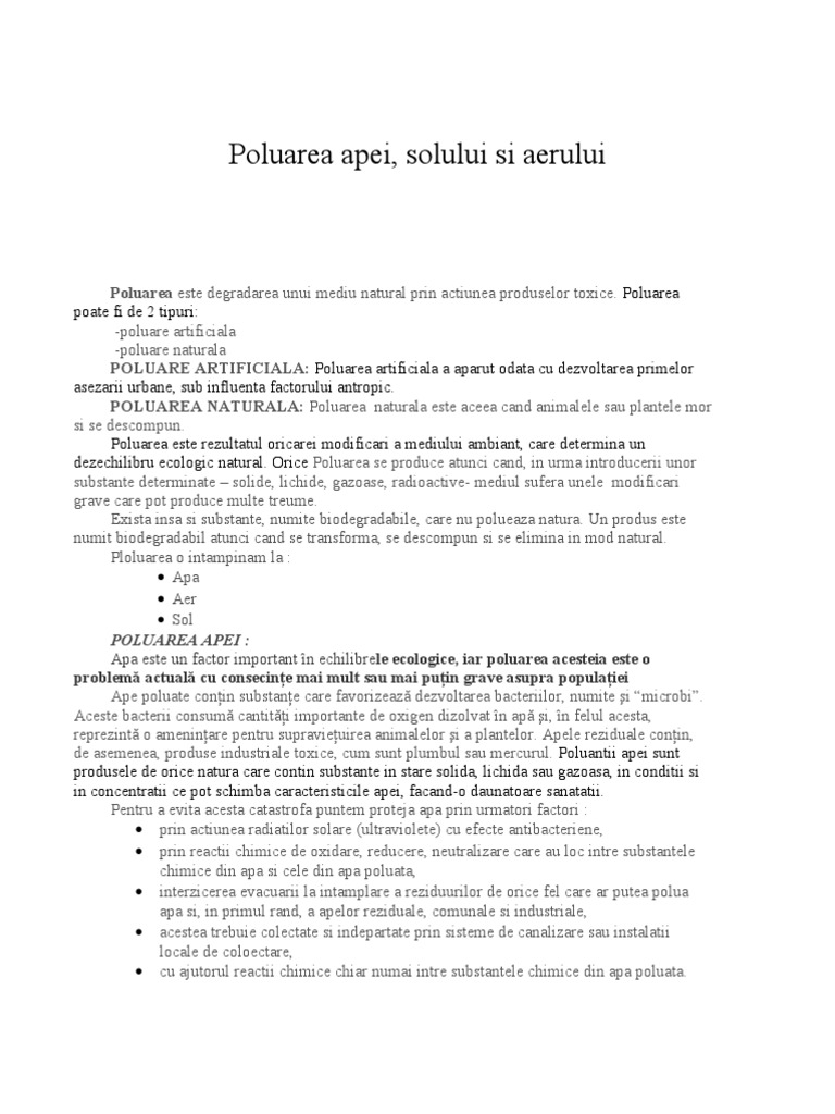 Poluarea Sol Apa Aer