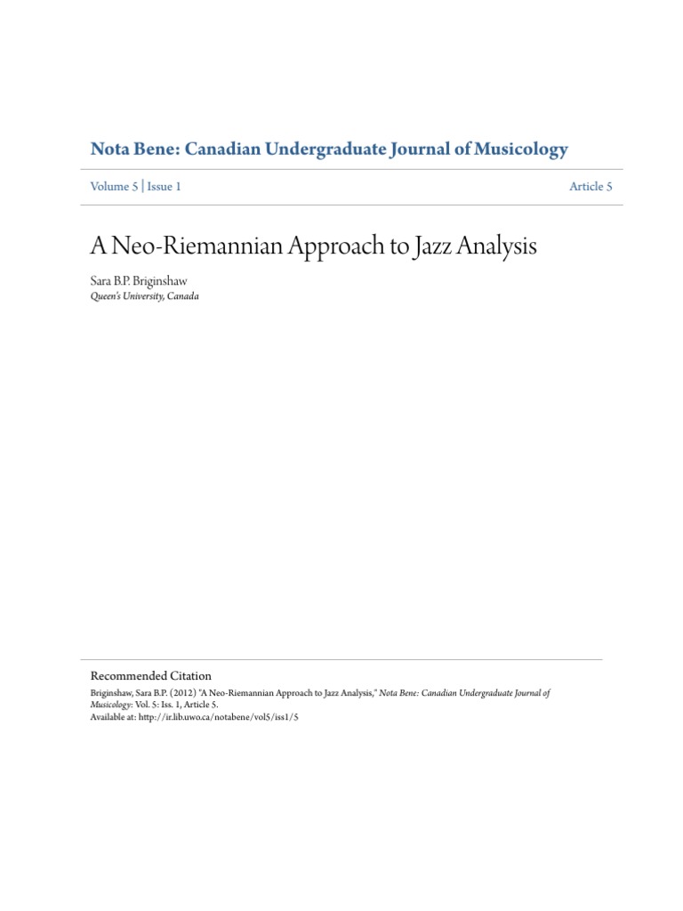 A Neo-Riemannian Approach To Jazz Analysis | PDF | Chord (Music) | Harmony