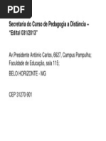 Secretaria do Curso de Pedagogia a Distância