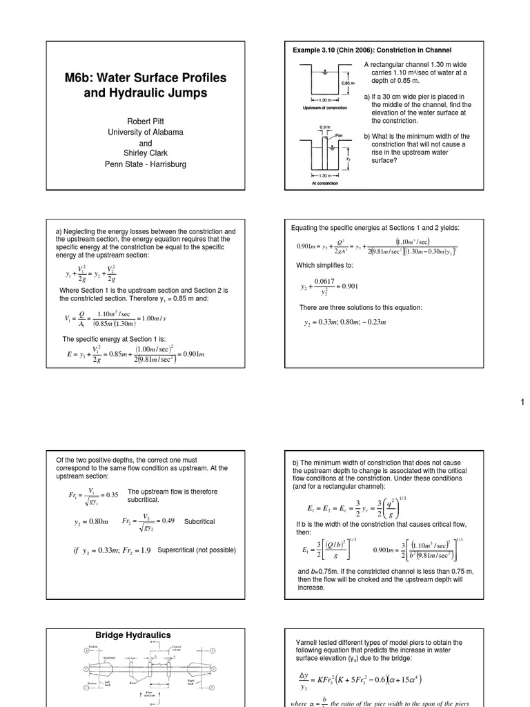 Water Surface Profiles Pdf Continuum Mechanics Gases