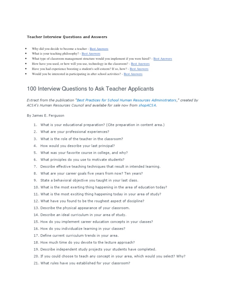 Teacher's Interview Questions | PDF | Individualized Education Program ...