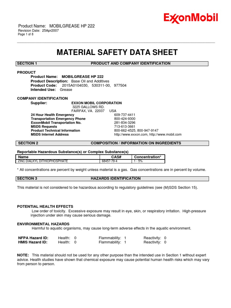 Mobilgrease XHP 222 MSDS.pdf Firefighting Personal Protective Equipment