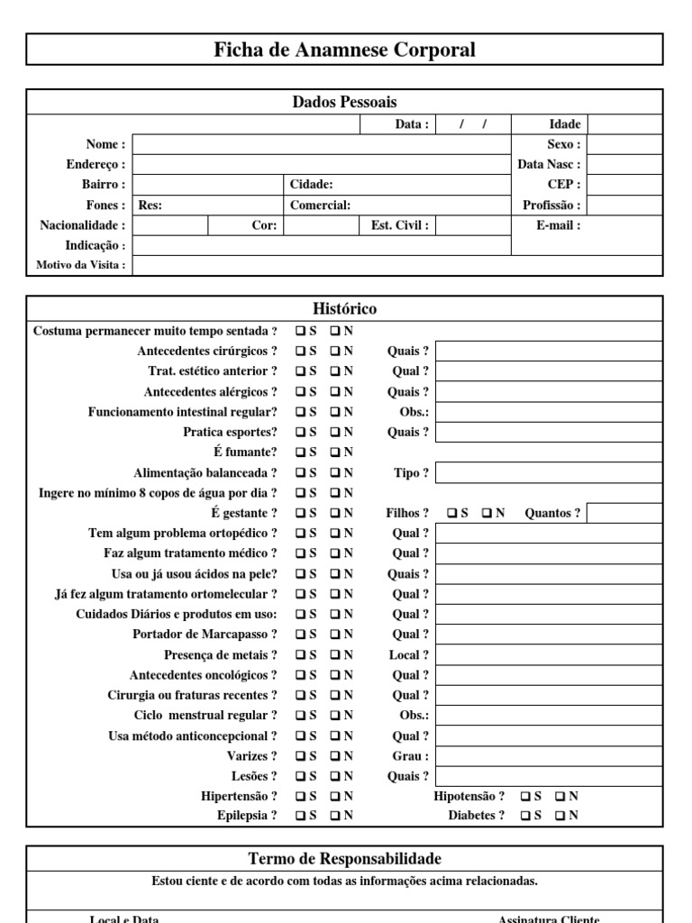 Modelo de Anamnese Personal Trainer, PDF, Diabetes mellitus