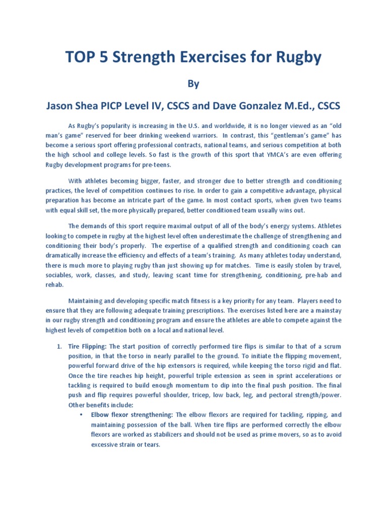 Top 5 Strength Exercises For Rugby PDF Anatomical Terms Of Motion