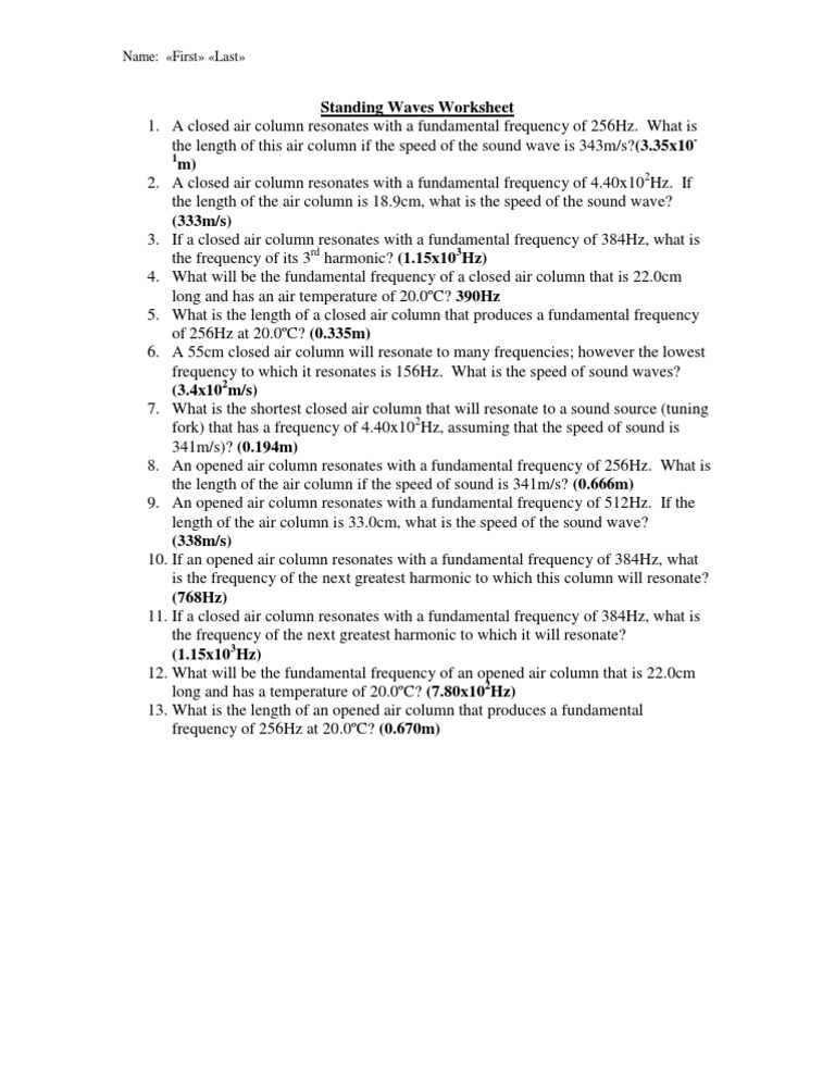 Lesson17 Standing Waves Worksheet | PDF | Science & Mathematics