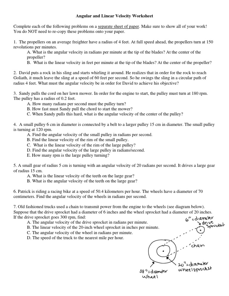 Angular and Linear Velocity Worksheet | PDF | Speed | Propeller