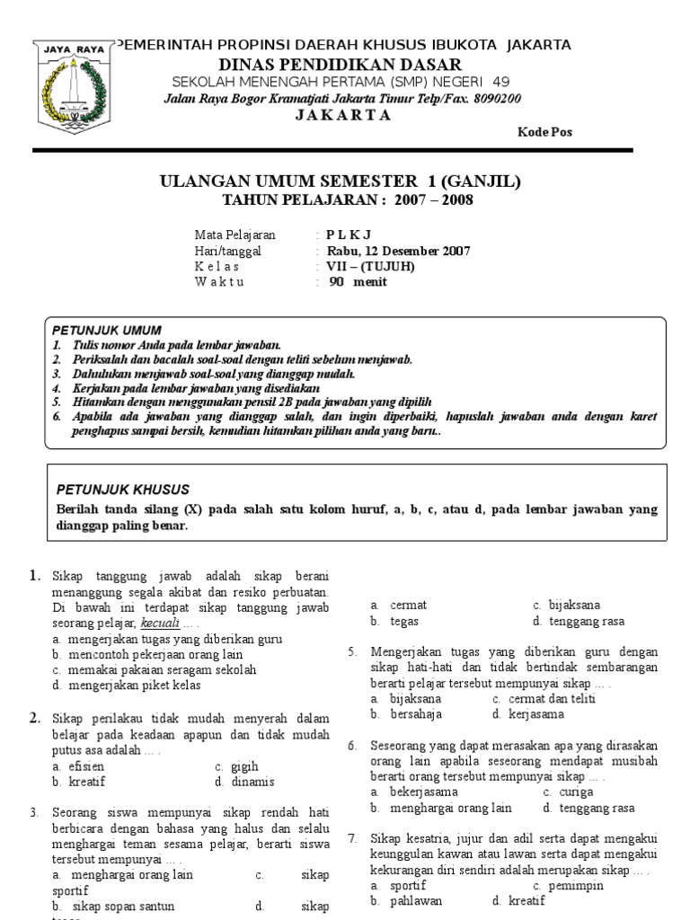 Soal Uts Plkj Kelas 8 Semester 1 Dan Kunci Jawaban Guru Galeri