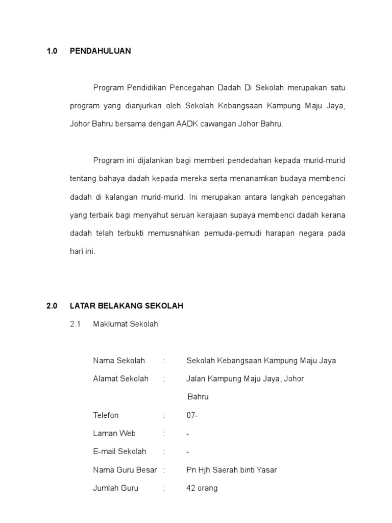 KERTAS KERJA DADAH
