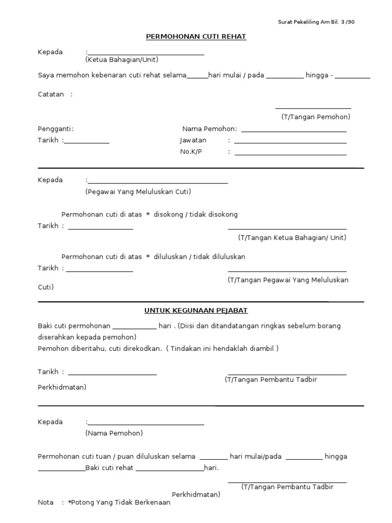 Borang Cuti Rehat Pdf