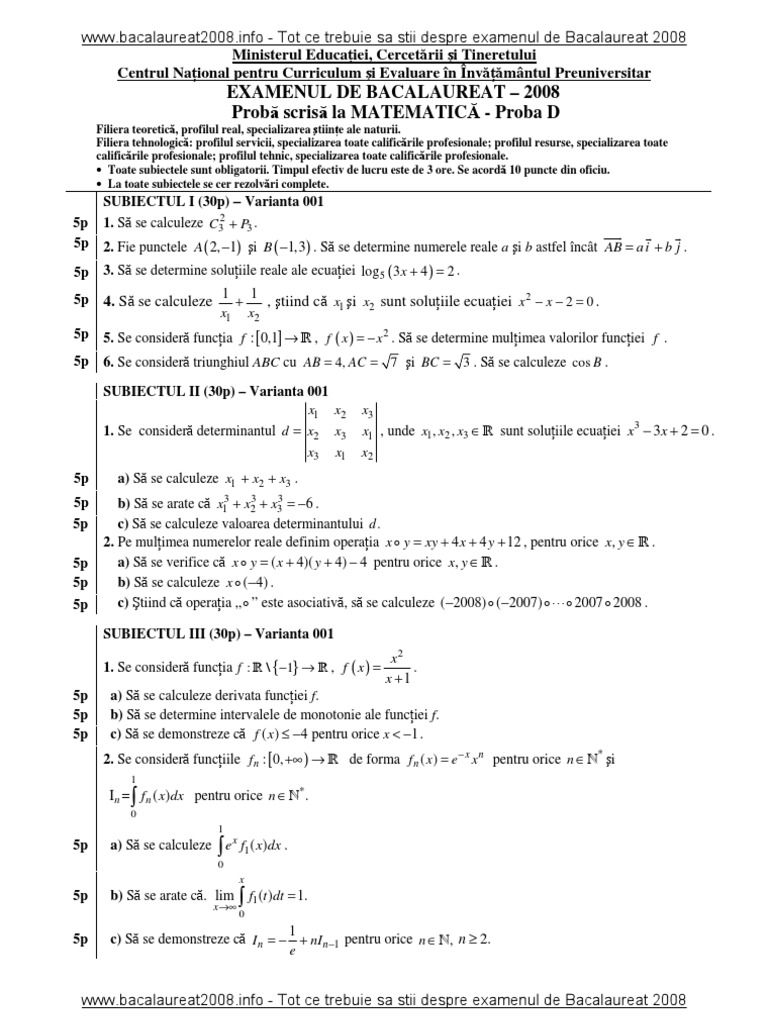 Subiecte Matematica M2 ! | PDF