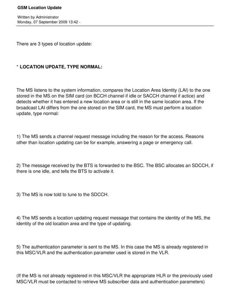 GSM Location Update | PDF