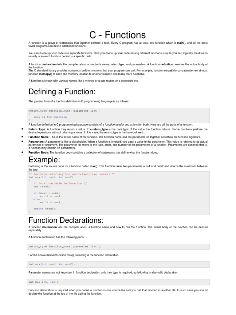 Understanding C Function Definitions | PDF