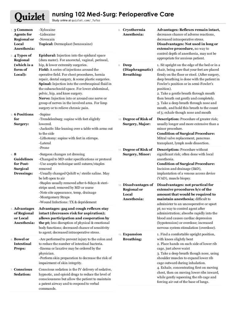 Nursing 102 Med-Surg Periopera | PDF | Surgery | Anesthesia