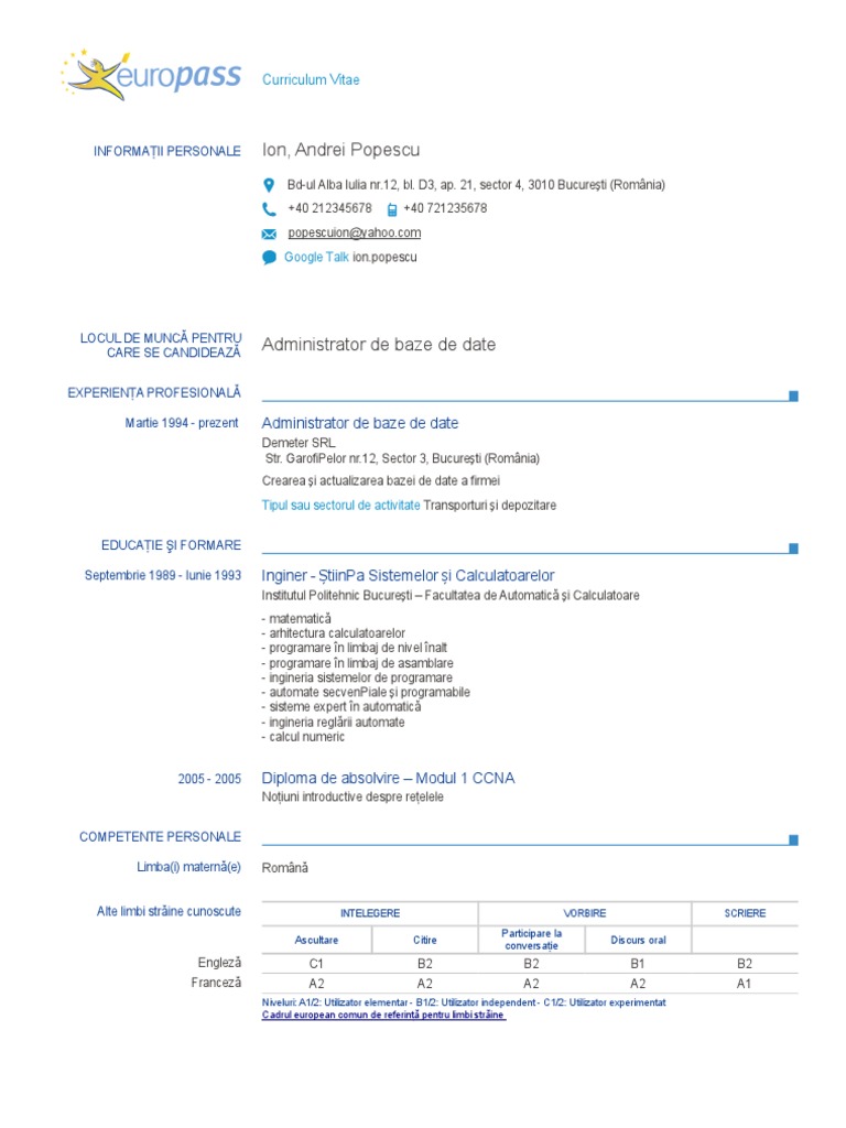 Exemplu CV