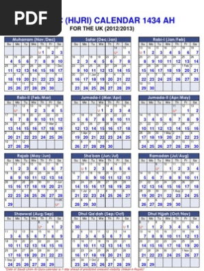 1434 AH Summary Calendar UK - Ummul Qura | PDF