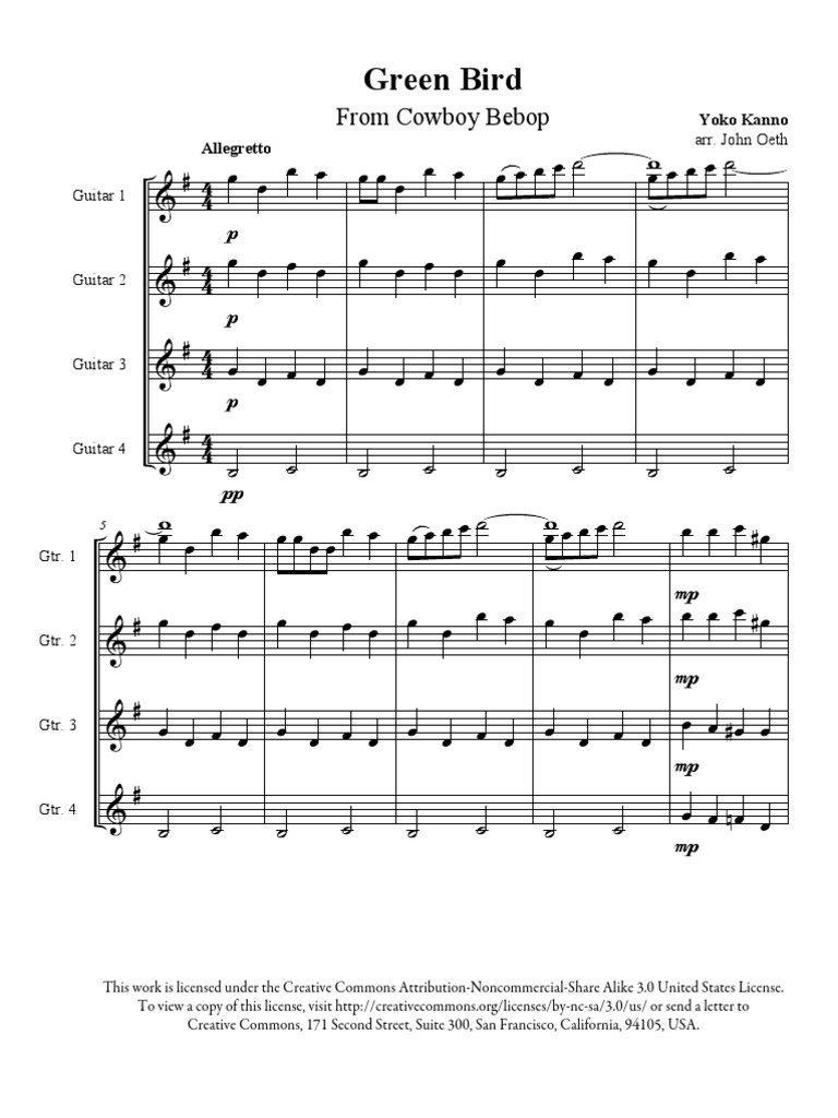 Green Bird For Guitar Quartet PDF