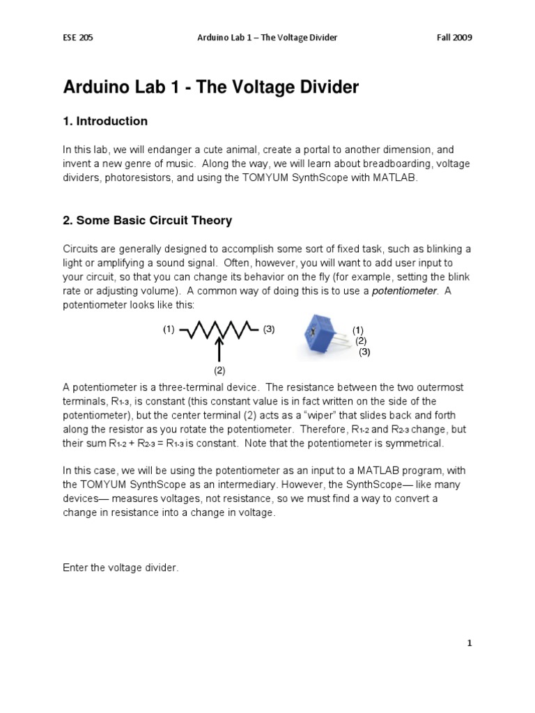 Arduino Voltage Divider Lab Guide | PDF | Computers