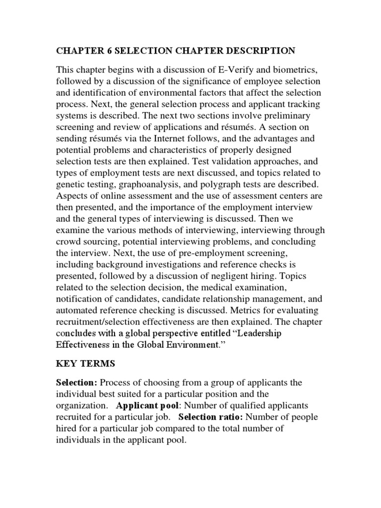 Chapter 6 Selection Chapter Description | PDF
