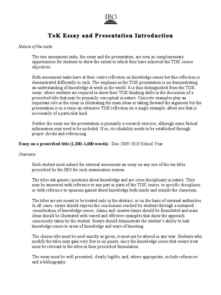 ToK Essay & Presentation Guide | PDF | Essays | Knowledge