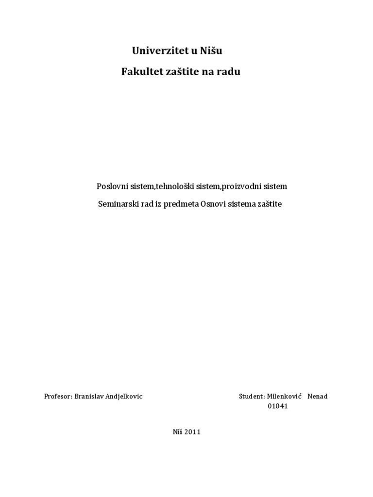 Poslovni Sistem, Tehnološki Sistem, Proizvodni Sistem | PDF
