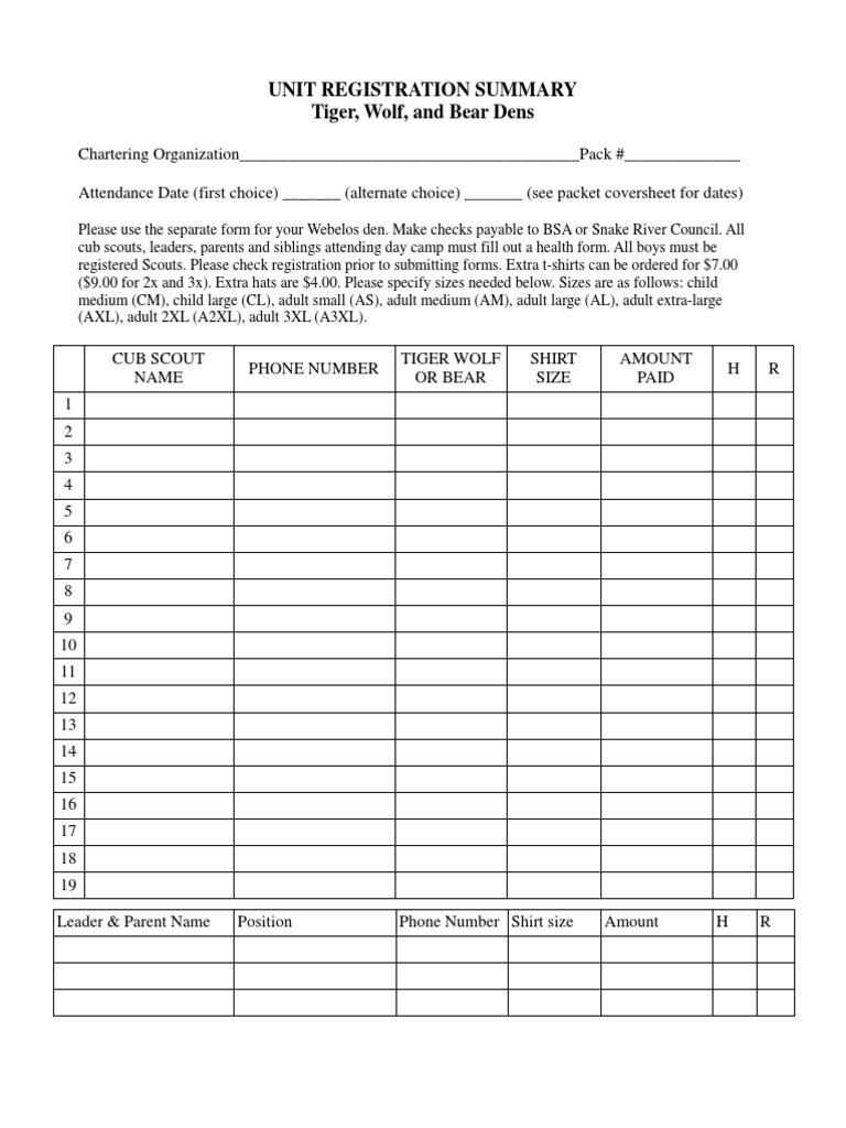 Cub Scout Unit Registration Form | PDF