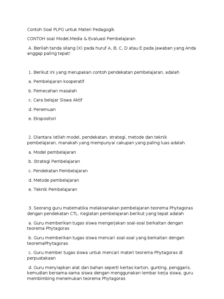 Contoh Soal Plpg Untuk Materi Pedagogik
