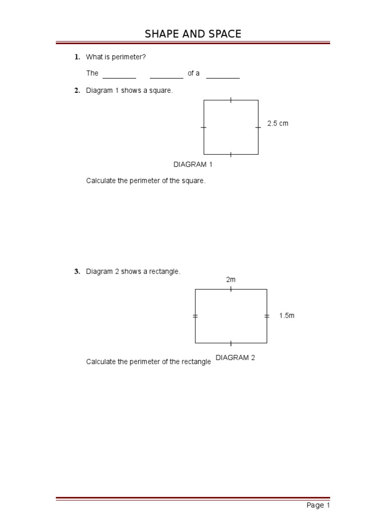 Shape and Space: What Is Perimeter? The of A Diagram 1 Shows A Square | PDF