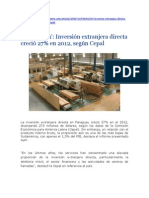 PARAGUAY Inversión extranjera directa creció 27% en 2012 según Cepal