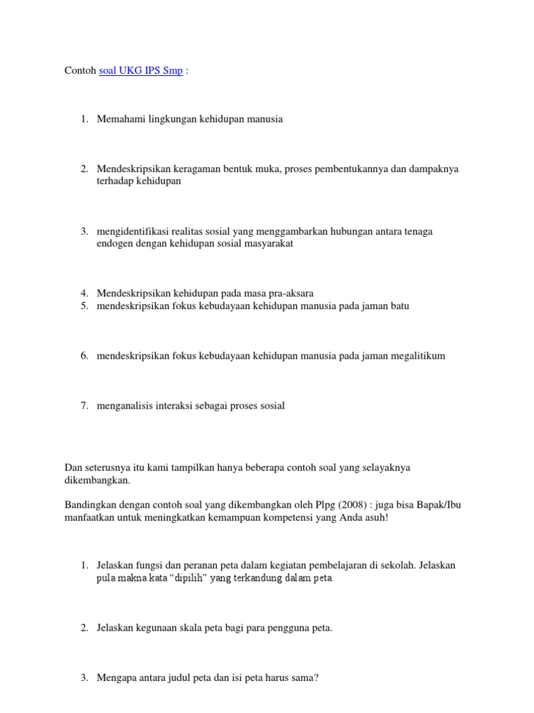 Soal Ukg Guru Ips Smp Dunia Sosial