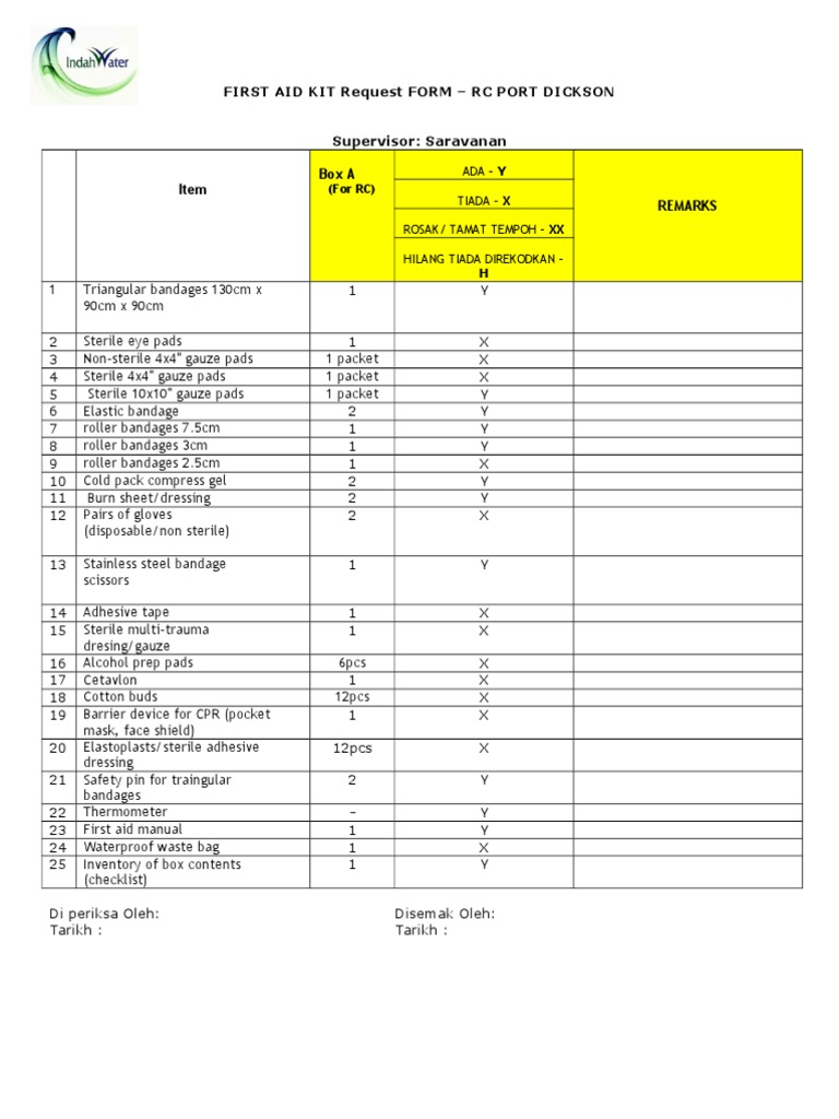 First Aid Kit Checklist Form 2011 Request | PDF | Home & Garden ...