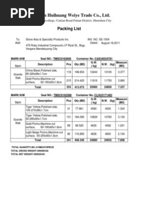 Packing List 2nd Shipment