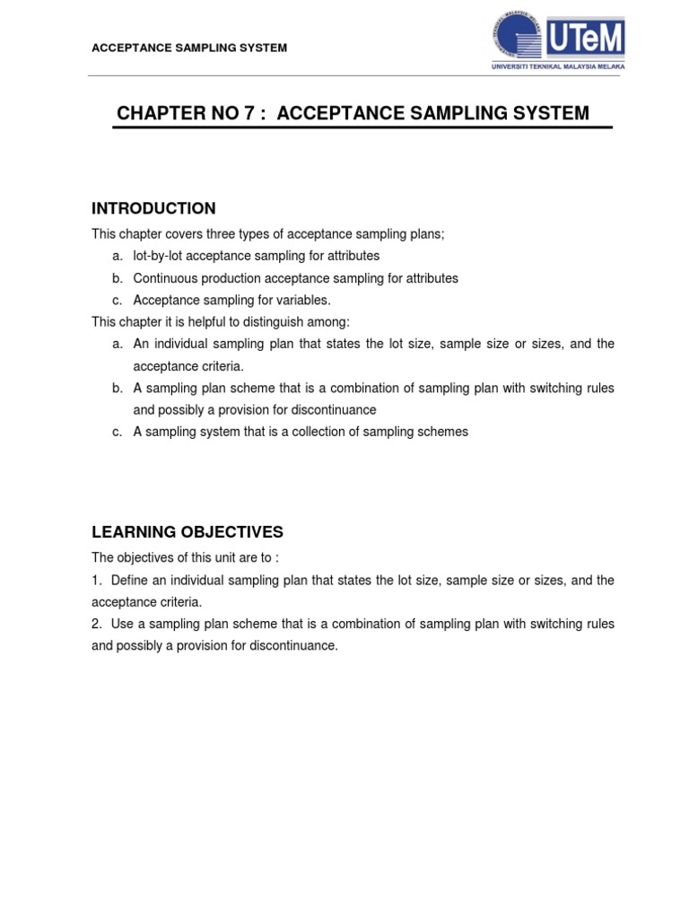 C7 Acceptance Sampling System | PDF | Sample Size Determination ...
