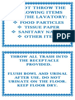 Do Not Throw The Following Items Into The Lavatory:: Food Particles Tissue Paper Sanitary Napkin Other Items