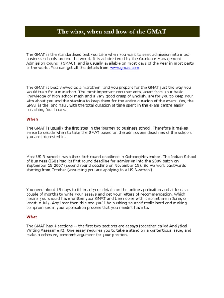 The What, When and How of The GMAT | PDF | Graduate Management ...