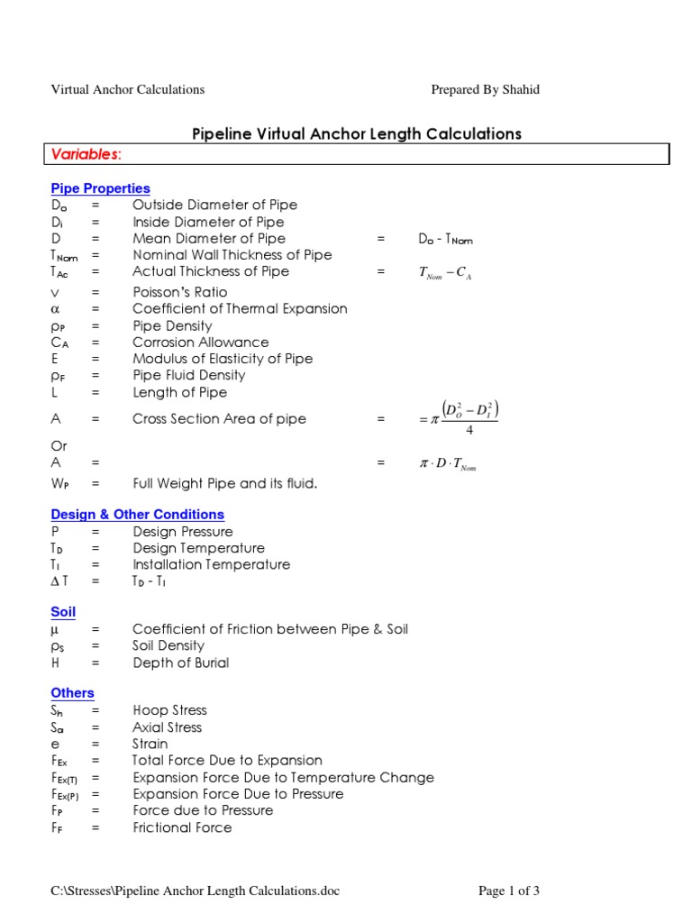 Pipeline Anchor Length Calculations PDF Thermal Expansion Pipe