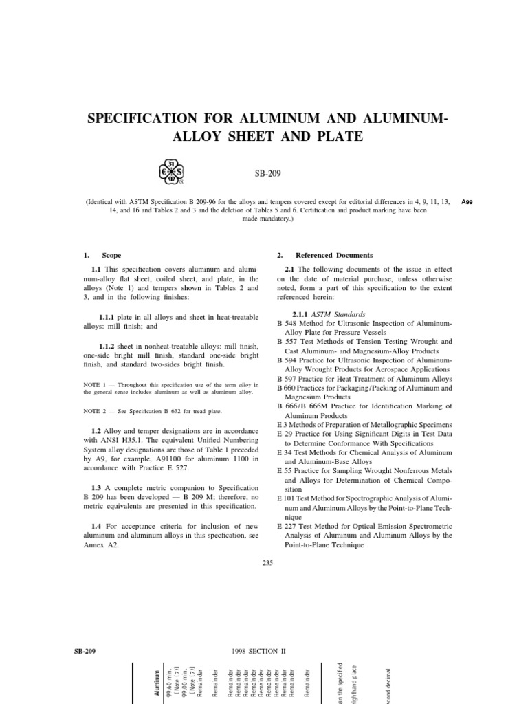 Aluminum Alloy Specification SB-209 | PDF | Ultimate Tensile Strength ...
