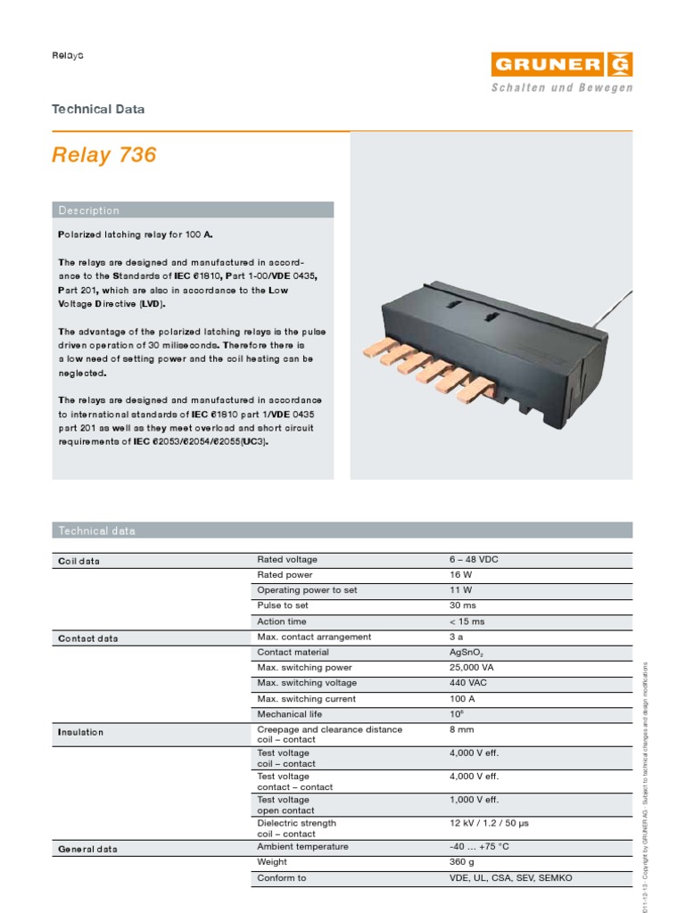 Relay 736: Technical Data | PDF | Relay | Insulator (Electricity)