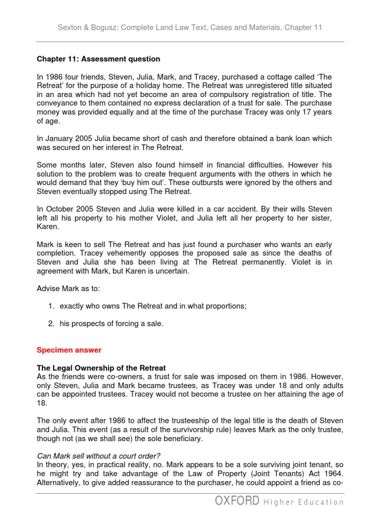 Chapter 11 Assessment Question Sexton & Bogusz Complete Land Law