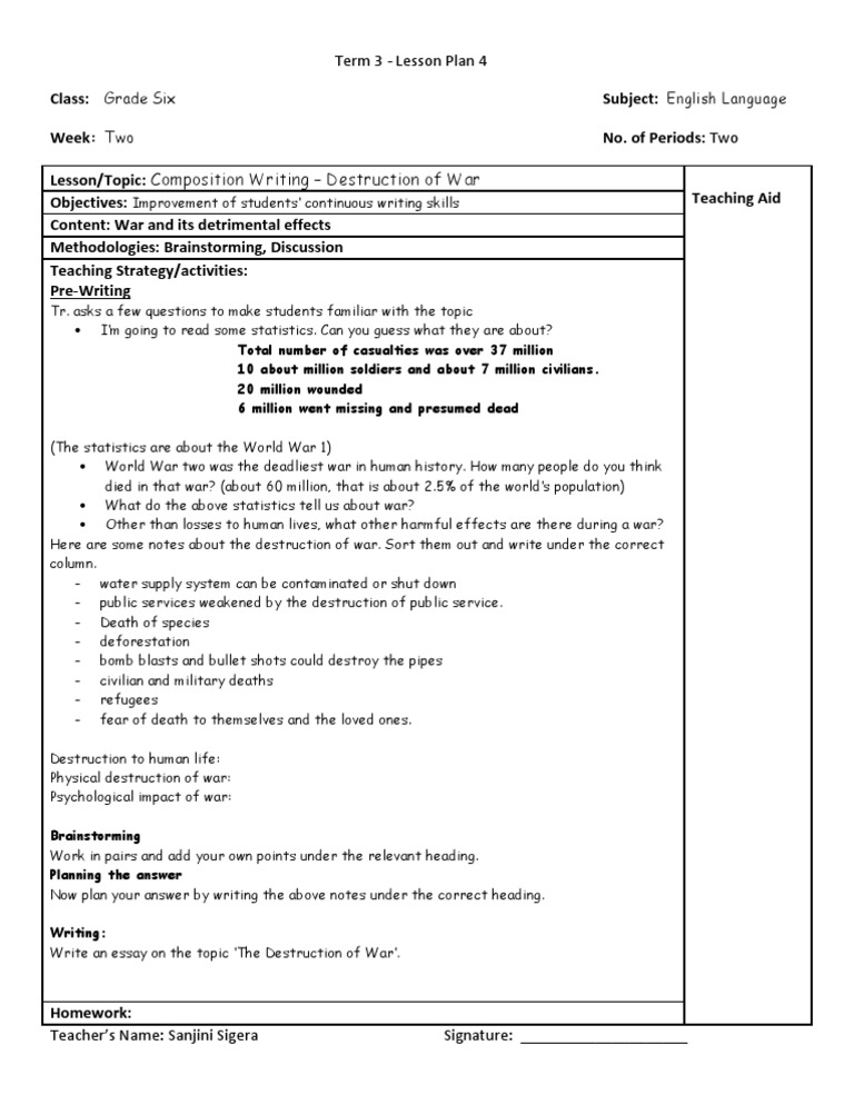Term 3 - Lesson Plan 4: Grade Six English Language | PDF