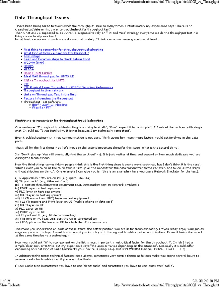 Data Throughput Troubleshoot | PDF | High Speed Packet Access ...
