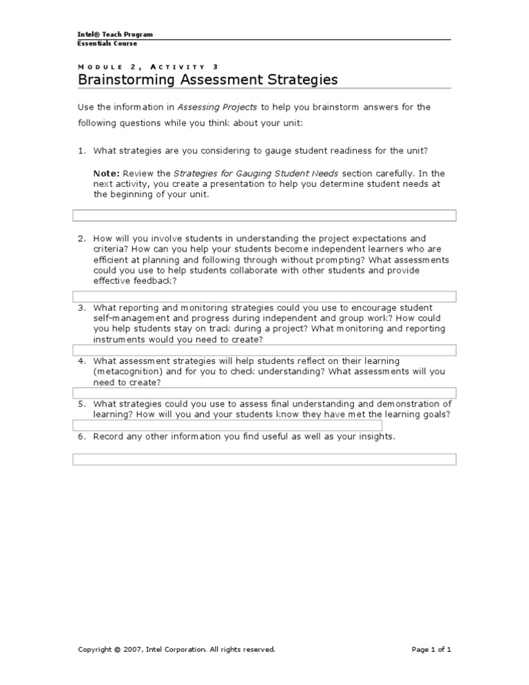 1 Brainstorming Assessment Strategies | PDF