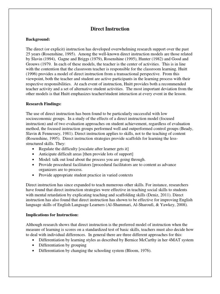 Direct Instruction Pdf Educational Psychology Classroom Management