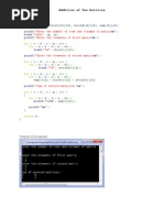 Addition of Two Matrices: Printf Scanf Printf