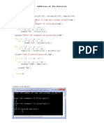 Addition of Two Matrices: Printf Scanf Printf